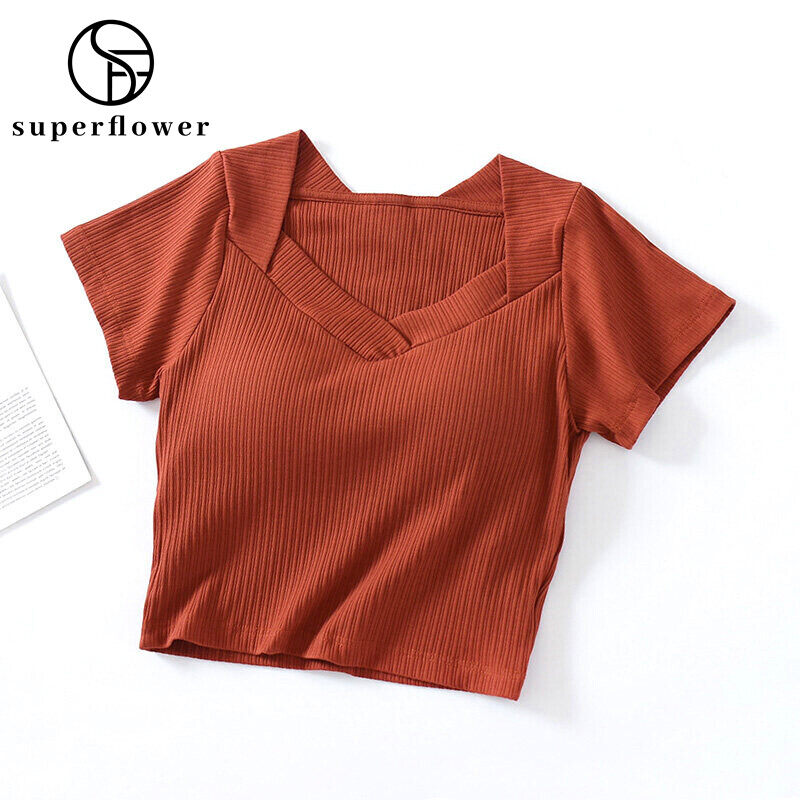 SUPERFLOWER Fashion Women s T-Shirts with Chest Pads V