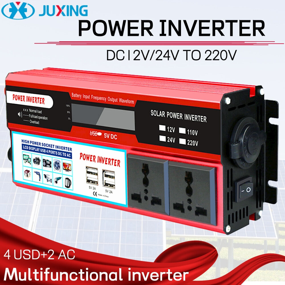 JUXING 6000W Power Inverter DC 12V 24V đến AC 220V với 4 USB 2 ổ cắm đầu ra phổ quát công cụ trang trí sửa đổi sóng sin.