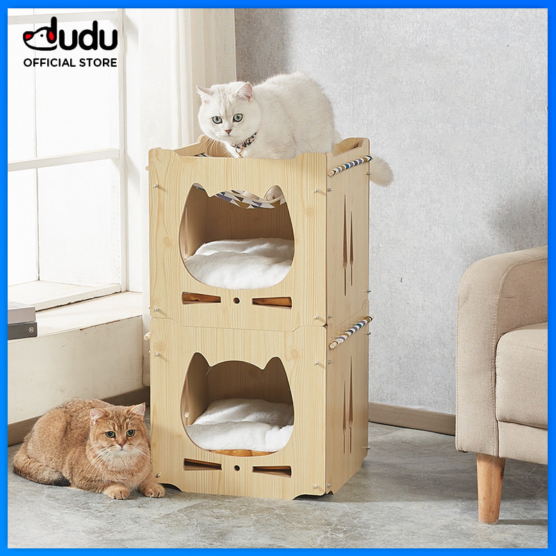 DUDU Pet Cat Bed Dog House Wooden Cat Bed Cat House Teddy Small Dog Pet House Double-layer Cat Bed Universal Semi-enclosed Cat Bed ราคา 1,845 บาท*ส่งฟรี
