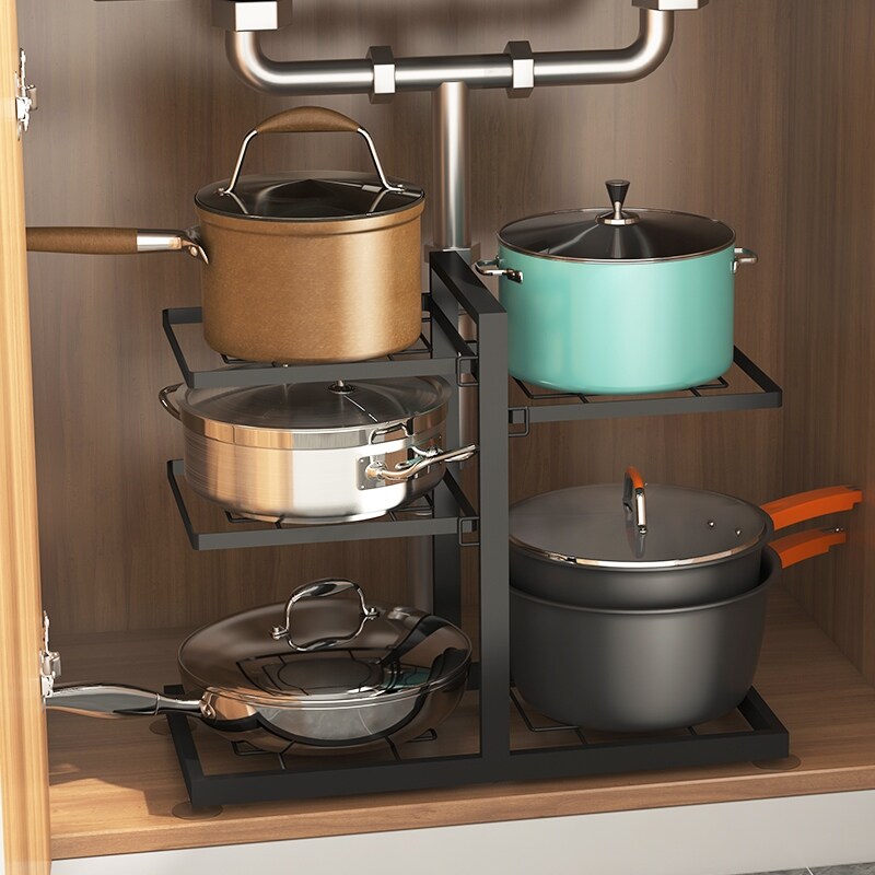 Gambar Kitchen POTS multi functional adjustable shelf mesa household put POTS under the sink cabinets stratification is received