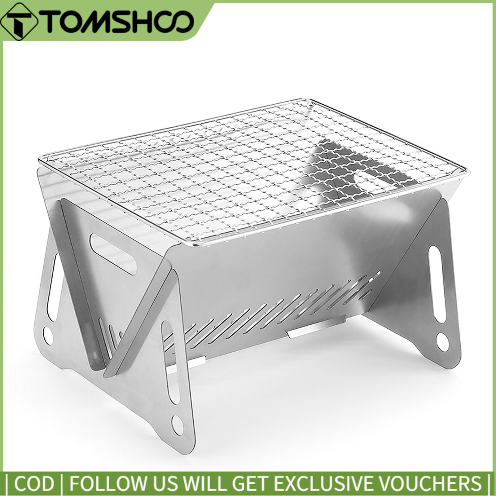 TOMSHOO Camping Wood Burning Stove with Grill Plate Outdoor Portable Folding Stainless Steel Backpacking Cooking Stove