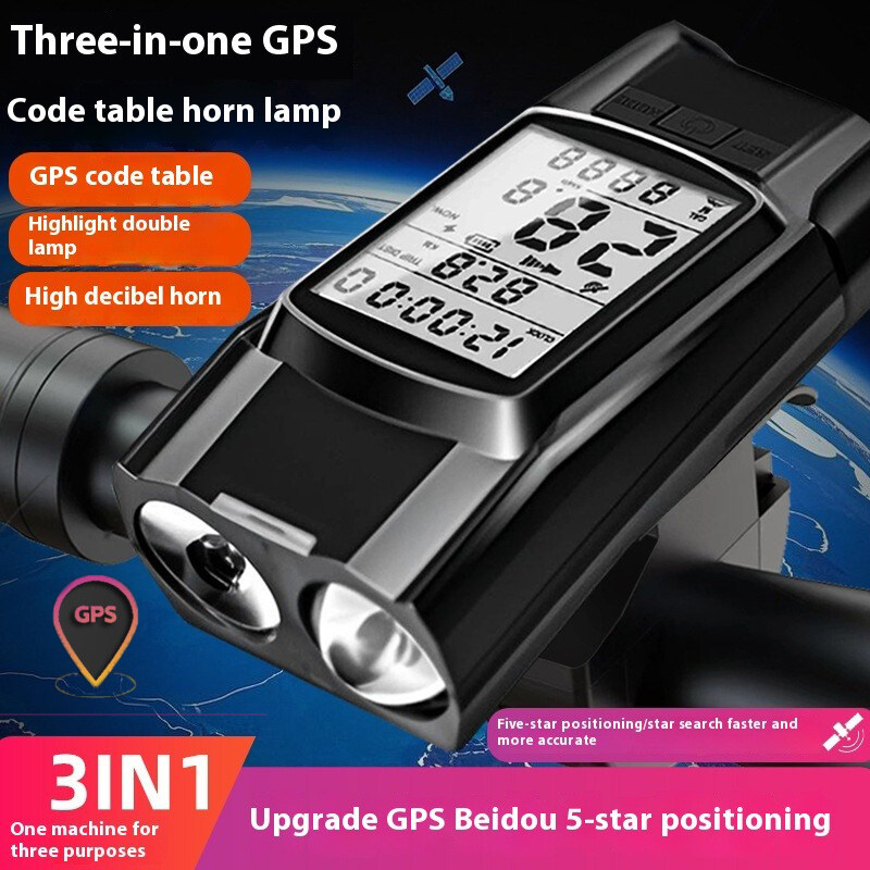 Xe đạp GPS Đèn Pha Đồng Hồ Tốc Độ Sừng 3 Trong 1 đa năng sạc lại được Xe Đạp đèn đầu xe Đi Xe Đạp Máy Tính Phụ Kiện Xe Đạp MTB