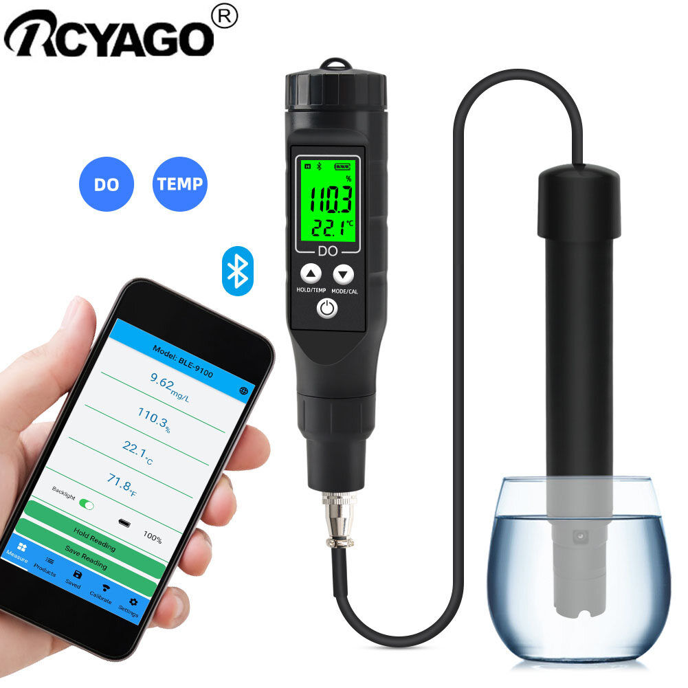 Rc yago đồng hồ đo do bluetooth di động đồng hồ đo nước đồng hồ đo oxy hòa tan thông minh phát hiện oxy cho ao cá nhiệt độ nước biển auarium