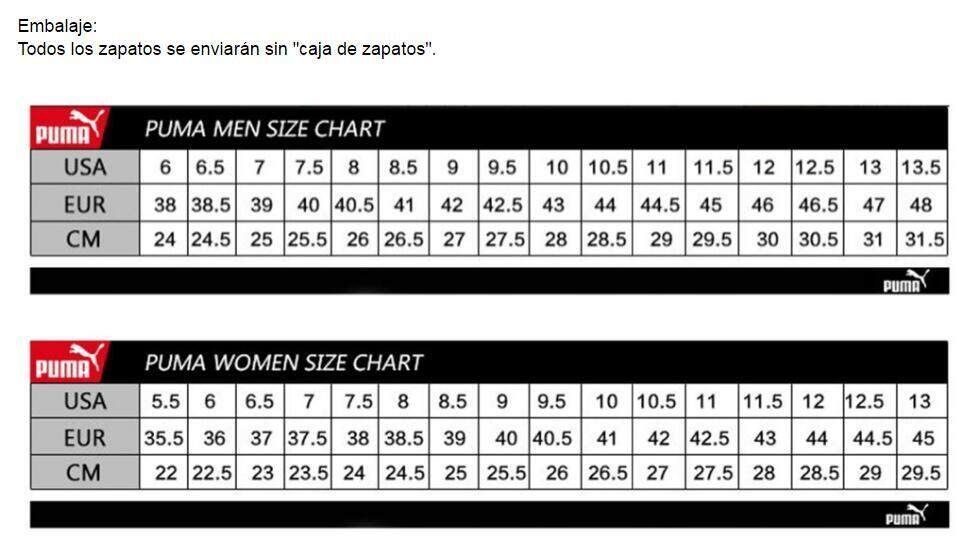 puma sneakers size chart