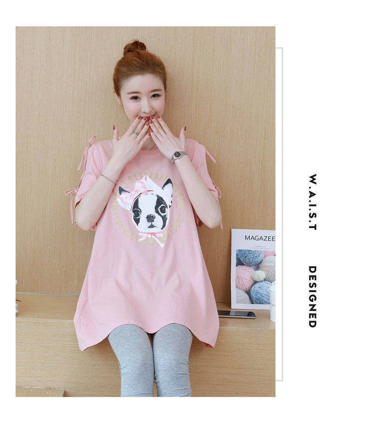 BoBoM Maternity Clothes Summer Suit Maternity T-shirt Short Sleeve Summer Base Top Loose Summer Mid-length Dress