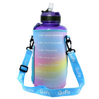 QuiFit 2L 64oz Motivational Water Bottle with Straw and Time Marker BPA Free Bottles for Outdoor Camping Hiking Climbing Fitness Gym Workout Sports