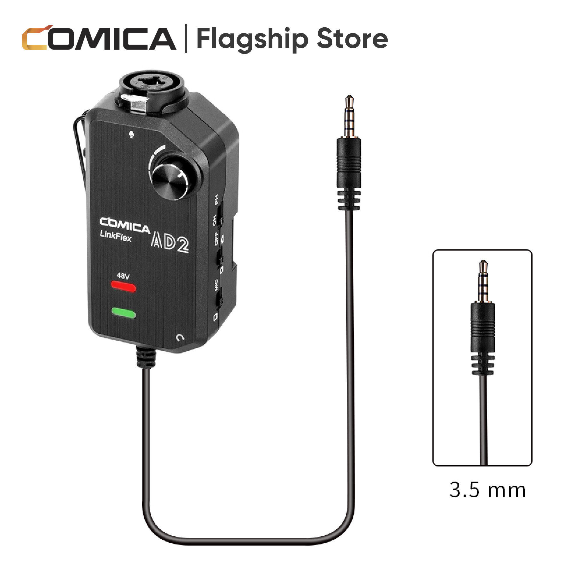 Comica LINKFLEX AD2 XLR/ 6.35mm Audio Preamp Adapter with 48V Phantom Power, Real-time Monitoring, Guitar Interface Microphone Preamp for iPhone, IOS, Android, Tablet and DSLR Cameras