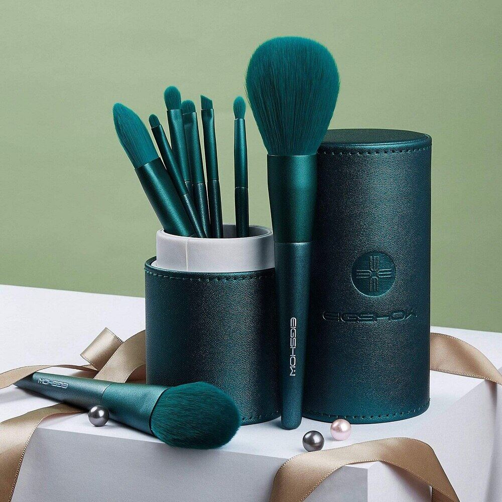 Gambar Makeup Brush Set with Bucket 8pcs Face Foundation Large Powder Blusher Eye Shadow Concealer Beauty Make Up Brushes