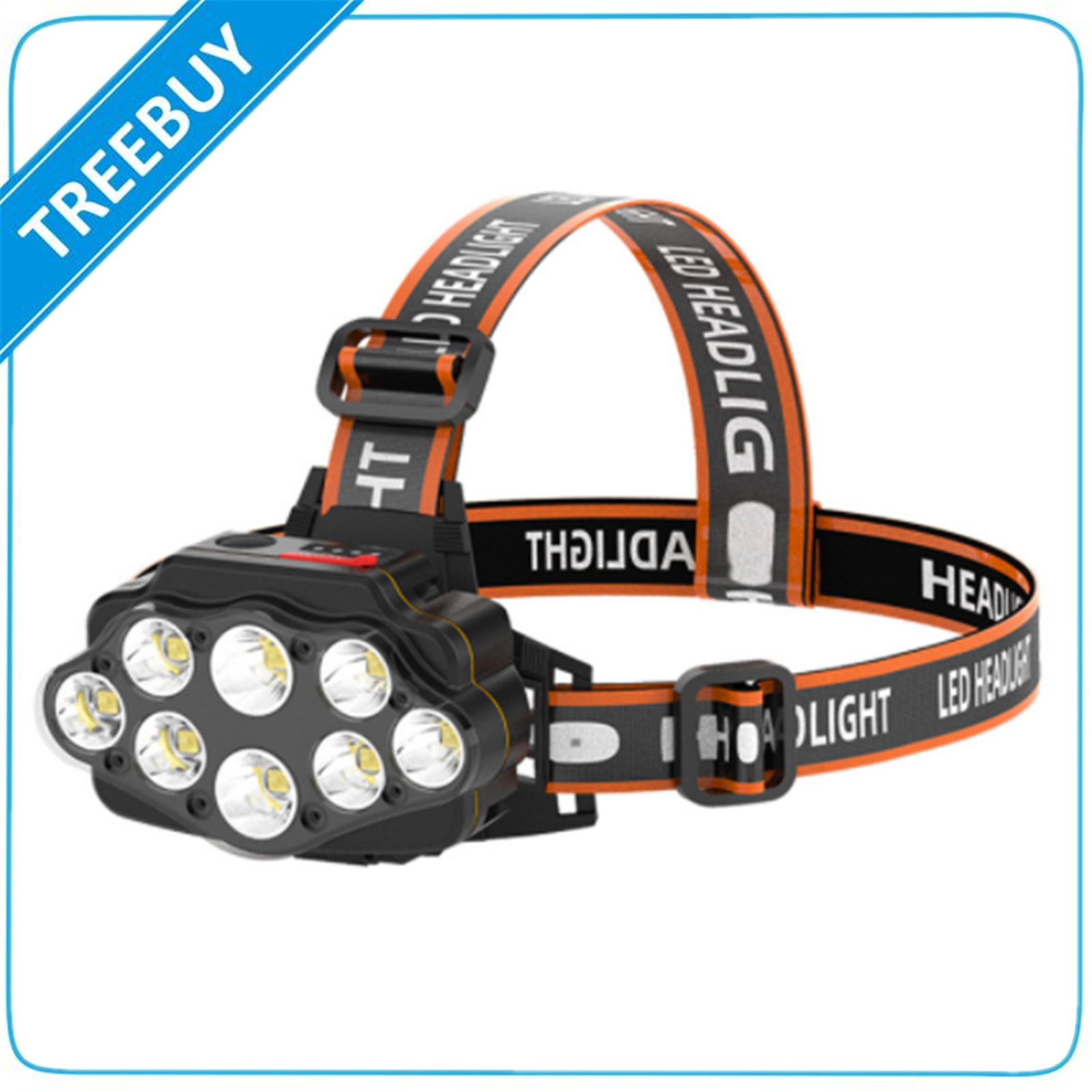 Đèn pha hiển thị ba đèn led 8 bóng đèn pha led câu cá cắm trại ngoài trời đèn pha chống nước đèn pha sạc được cổng usb