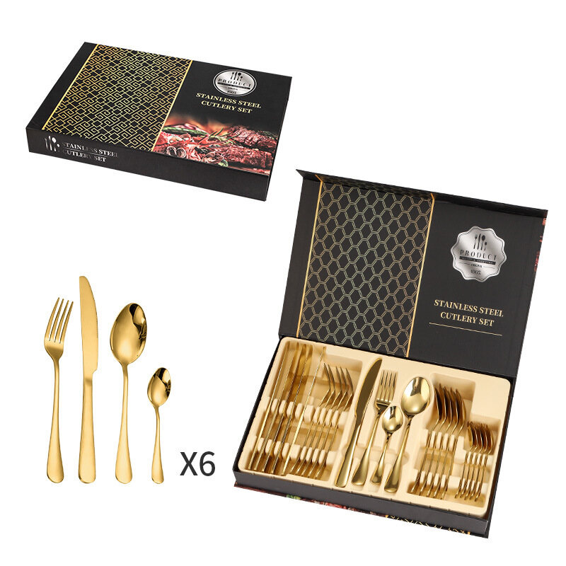 Gambar 24PCS Stainless Steel Nordic Spoon Fork Knife Portable Tableware Cutlery Set Tableware Set