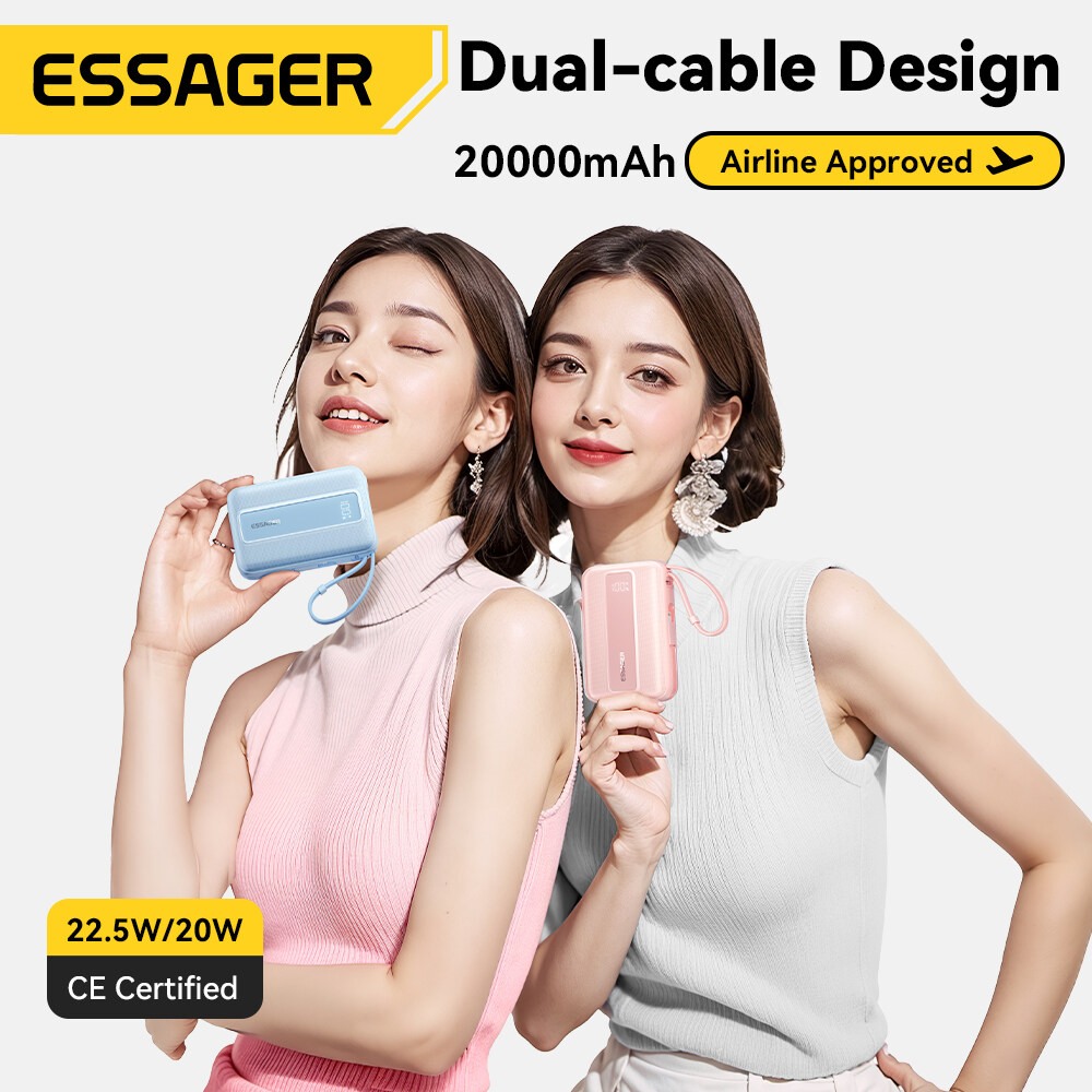 Essager Type-C 22.5W sạc dự phòng S Màn hình hiển thị kỹ thuật số Xách Tay 20000MAh 10000MAh Được Xây Dựng Trong Loại C + Cáp Lightning Loại C cổng sạc nhanh Macaron sạc dự phòng S Cho Iphone15Pro Huawei Samsung Xiaomi Macbook Máy Tính Bảng Máy Tính Xách