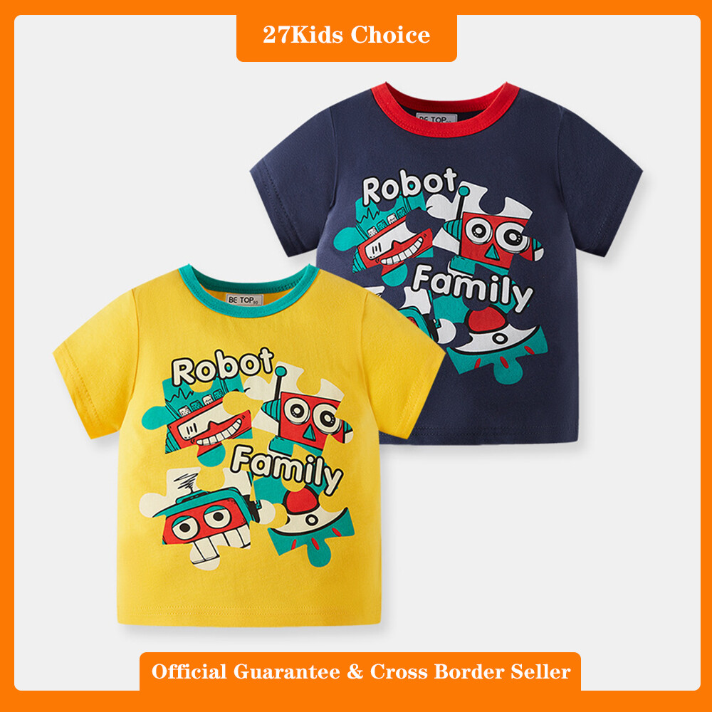 27Kids Choice Children's short sleeved T-shirt cartoon printed pattern top Boys' half sleeved pure cotton ราคา 179 บาท*ส่งฟรี