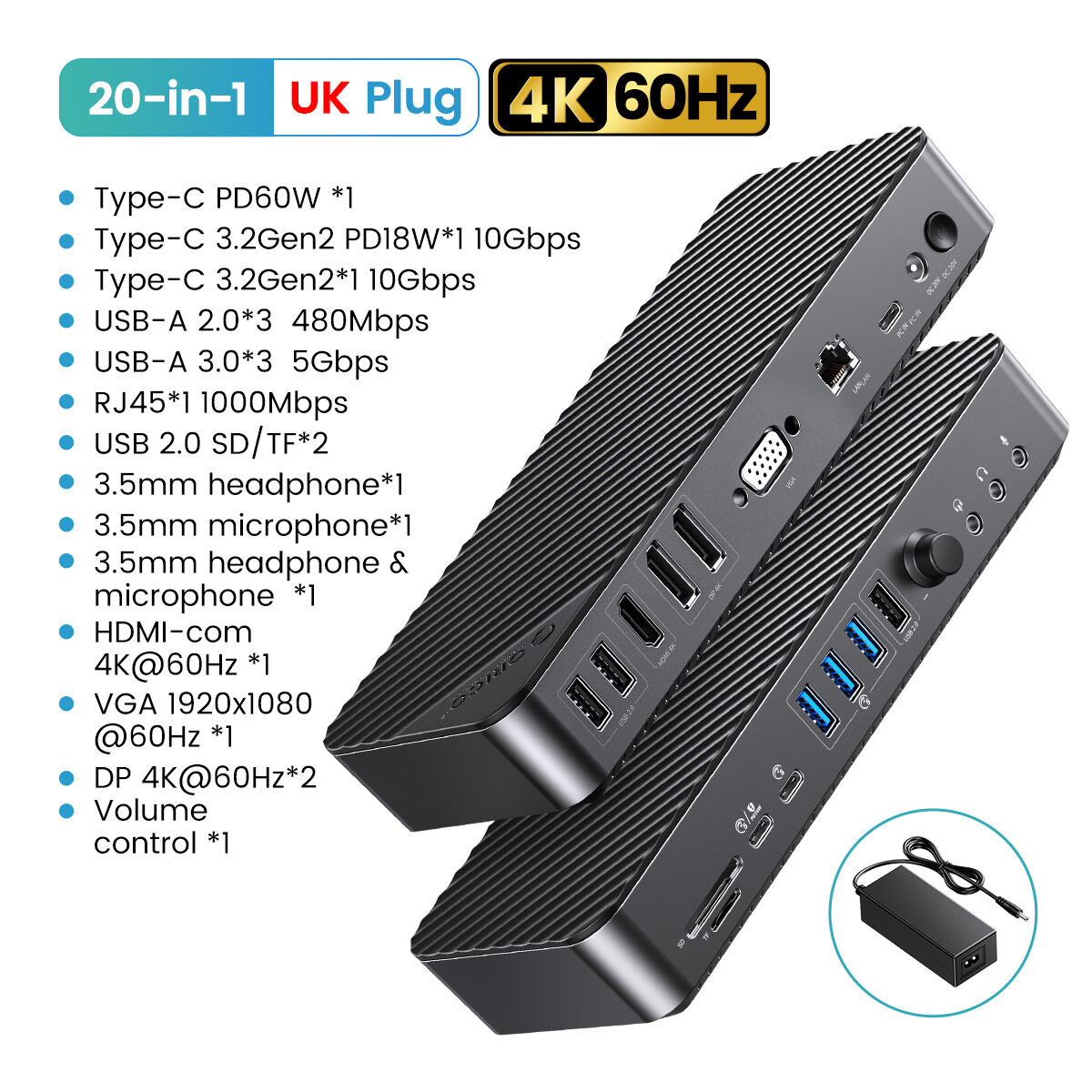 Orico【màn hình ba khác nhau】 điều khiển âm lượng đầy đủ chức năng trạm dock TypeC USB3.0 3.2 4K 60Hz