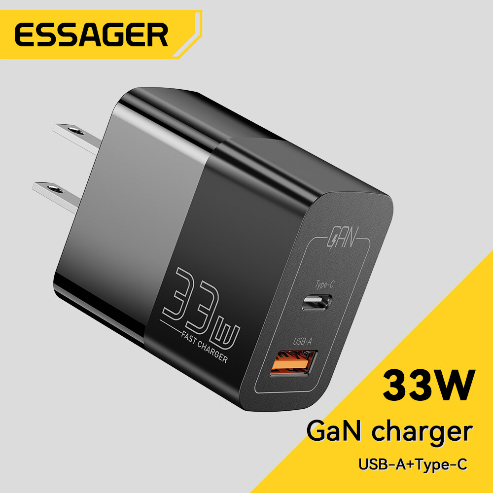 Essager loại USB C Nhanh Chóng Sạc 33W QC Pd 3.0 cổng kép Mini Bộ chuyển đổi di động Cho iPhone 14 13 12 iPad Xiaomi Nhanh Chóng Sạc gắn tường