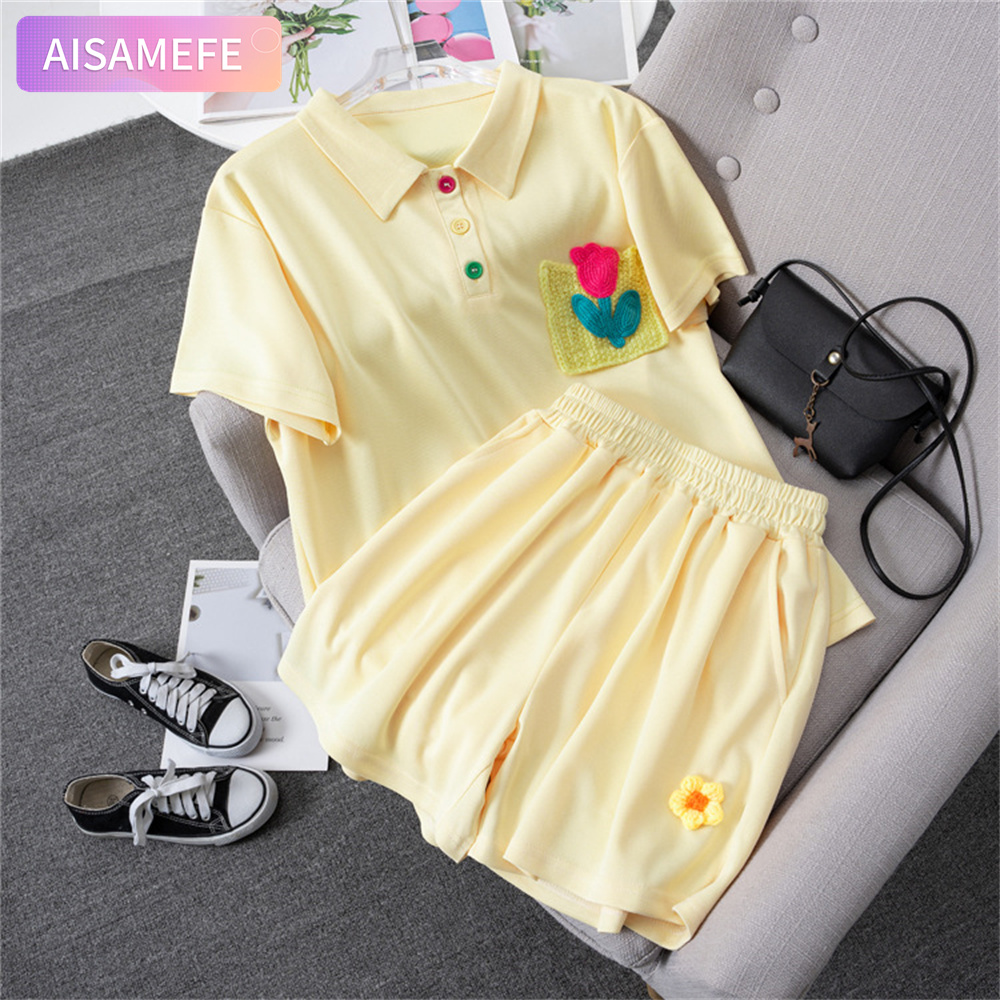 AISAMEFE Girls Short Sleeve Set 2023 Medium and Large Children Summer Wear Yellow Sports Pants Cotton Short Sleeve Casual Wear Set (T-Shirt+Skirt) 2-13 Years Old ราคา 491 บาท*ส่งฟรี