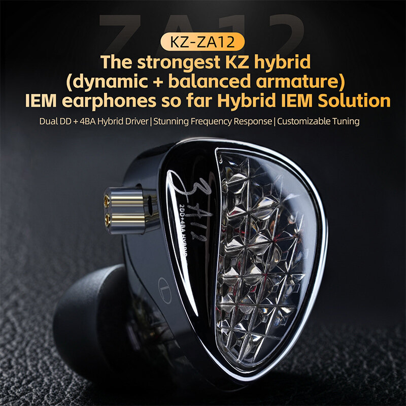 KZ ZA12 2DD+4BA HiFi Earbuds, In Ear Headphone earphone Super-linear Dynamic Driver, 4 EQ Modes (Type-C Optional)
