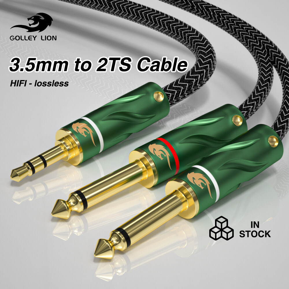 GOLLEY LION Jack Cable 3.5mm to Double 6.35mm Aux Cable 2mono 6.5 Jack to 3.5 Male for Mixer Amplifier Speaker 6.5mm 3.5 Jack Splitter Cable ราคา 1,232 บาท*ส่งฟรี