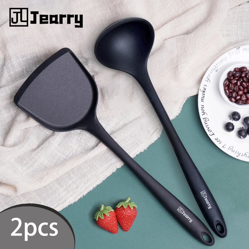 Gambar Jearry Silicone Handle Cookware 2Pcs Set Heat Resistant Food Grade Silicone Kitchen Utensils
