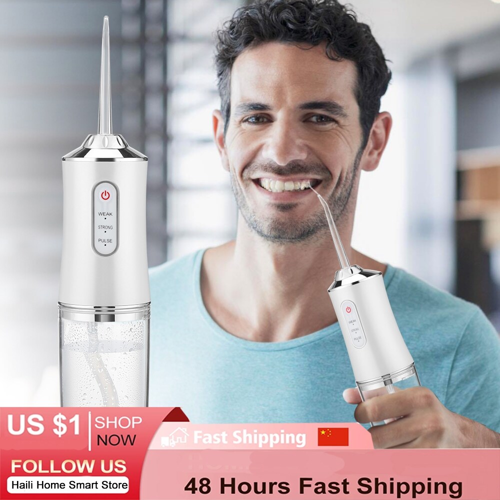 Gambar ?Ready? Oral Irrigator Dental Water FlosserUSB Rechargeable WaterFloss Tooth Whitening 4Tip 3 Modes IPX7 220ml