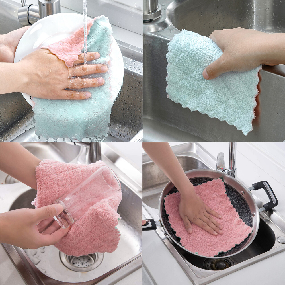 Gambar Kitchen Cleaning Towel Anti Grease Wiping Rags Absorbable Fish Scale Wipe Cloth Glass Window Dish Cleaning Cloth