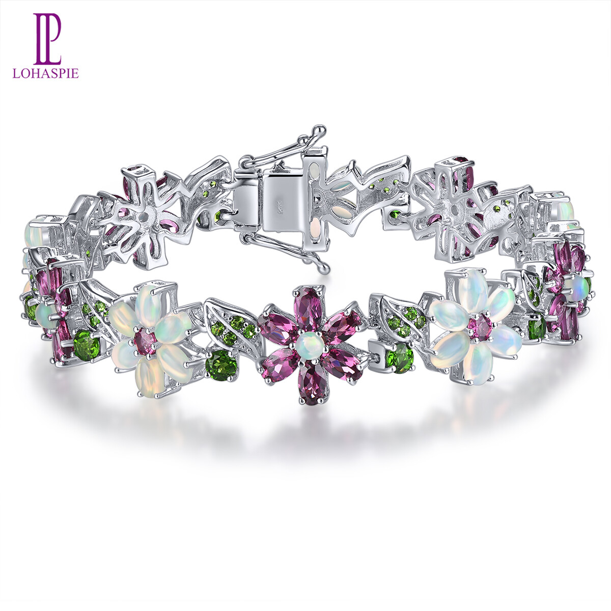 Lohaspie Jewelry Genuine 18 Carats Pure Silver 925 Original Bracelet Natural Opal Rhodolite Garnet Bracelet Multicolor Gemstone Opal Birthstone Bracelet For Women Silver Jewelry ราคา 8,703 บาท*ส่งฟรี
