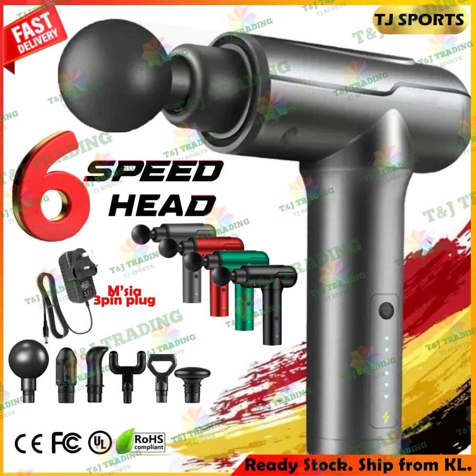 Gambar Latest Model Portable 6 Speed 6 Massage Head Massage Gun Percussive High Frequency Vibration Muscle Massage Body Massage Booster Massage Gun Strong Vibration Malaysia 3pin Plug Ready Stock
