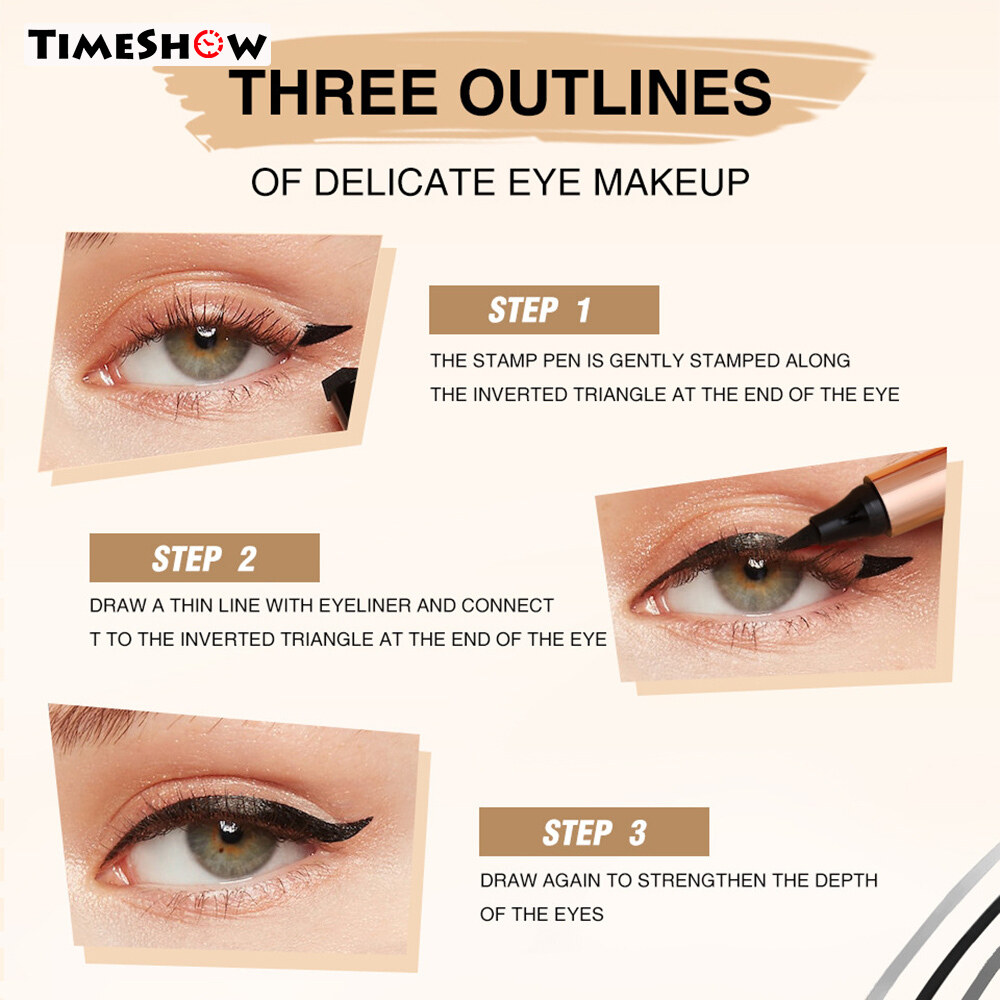 Gambar TimeShow Eyeliner Stamp Black Liquid Eyeliner Pen Waterproof Fast Dry Double ended Women Cosmetics Not Smudged Long Lasting Eye Liner Pencil Innovative Eye Makeup