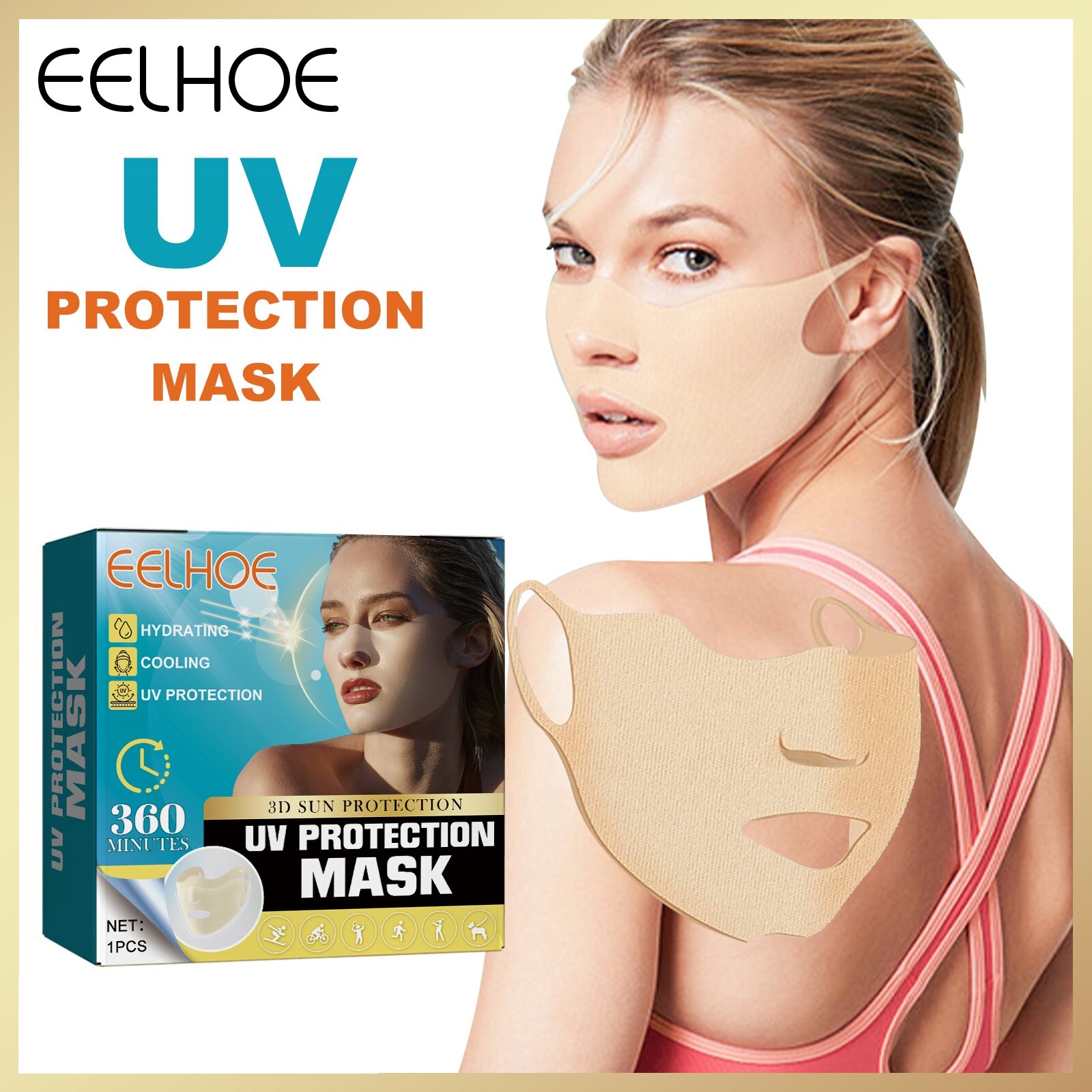 Eelhoe 3D UV Protection Mask Outdoor Gel Mask Sunscreen Mask Sunblock Face Patch for Golf UV Protection Sports Cycling Breathable Moisturizing Facial Mask Soft Adjustable Anti Ultraviolet ราคา 143 บาท*ส่งฟรี