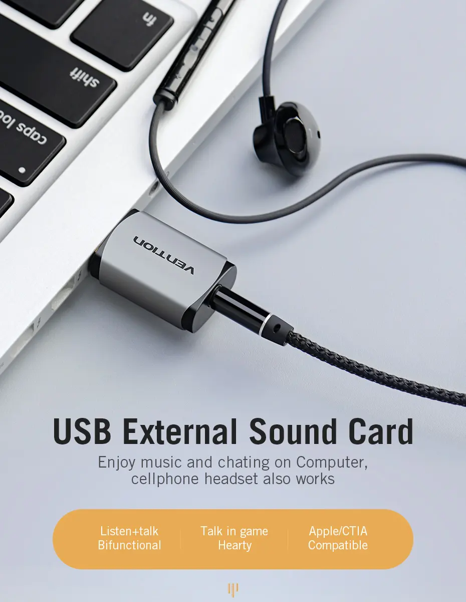 VENTION USB Sound Card External USB Audio Adapter to 3.5mm CTIA Headset