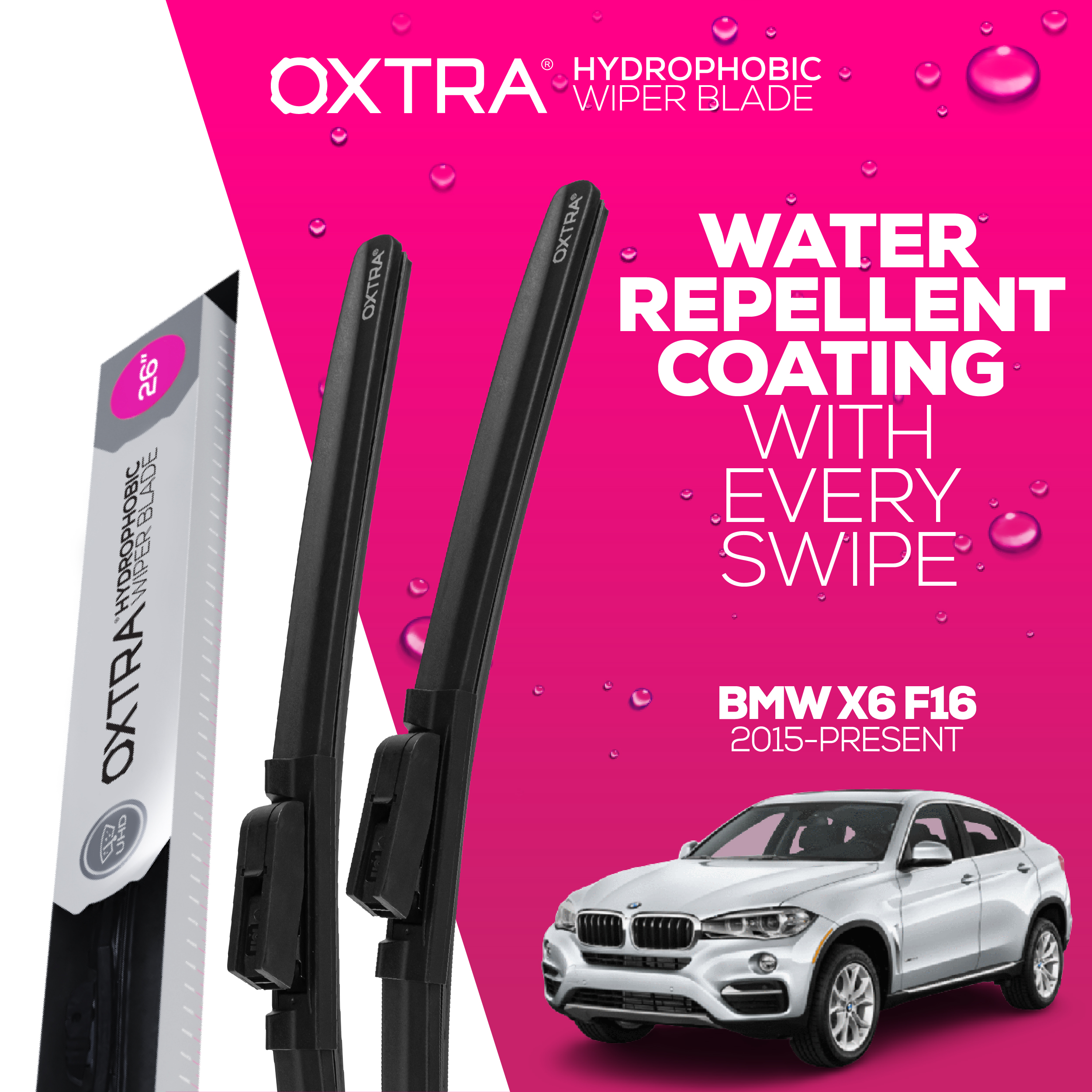 อุปกรณ์ประดับยนต์และชิ้นส่วนยานยนต์ ที่ปัดน้ำฝน Trapo Hydrophobics BMW X6 F16 (2015-Present)