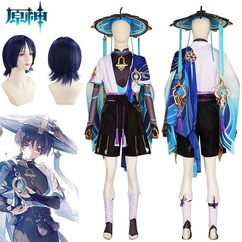 Anime genshin tác động giang hồ Trang Phục Cosplay kunikuzushi đồng phục Kimono Bộ đầy đủ Mũ tre ăn mặc đạo cụ nhân vật trò chơi trang phục đóng vai