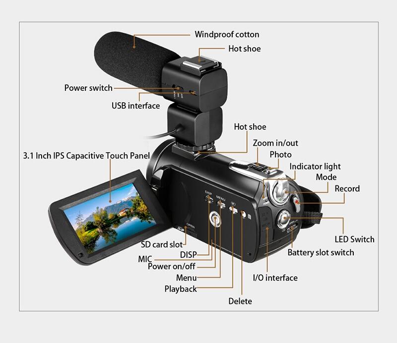 เกี่ยวกับ 4K กล้องวีดีโอ ORDRO AC5 UHD เครื่องบันทึกวีดีโอพร้อม12x Optical Zoom 3.1 "IPS HD 1080P 60FPS ดิจิตอล WiFi Vlog กล้องวิดีโอ