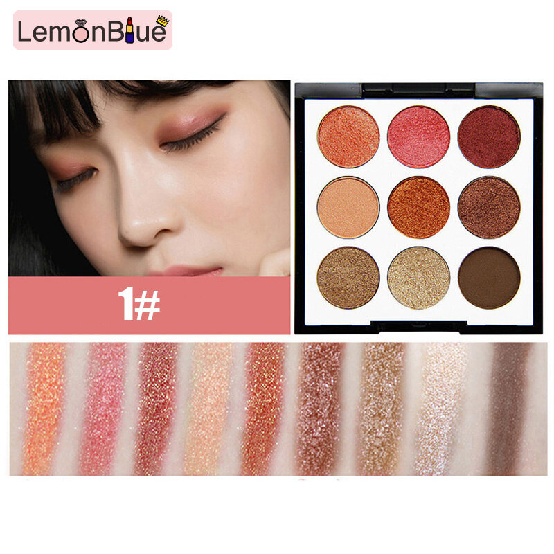 Gambar LemonBlue Eyeshadow Palette Glitter Matte Earth Color Makeup Waterproof Eye Tool Accessories Glitter Matte Earth Color 9 Colors Waterproof Eyeshadow Palette Eyes Makeups Tool Cosmetic Beauty Women