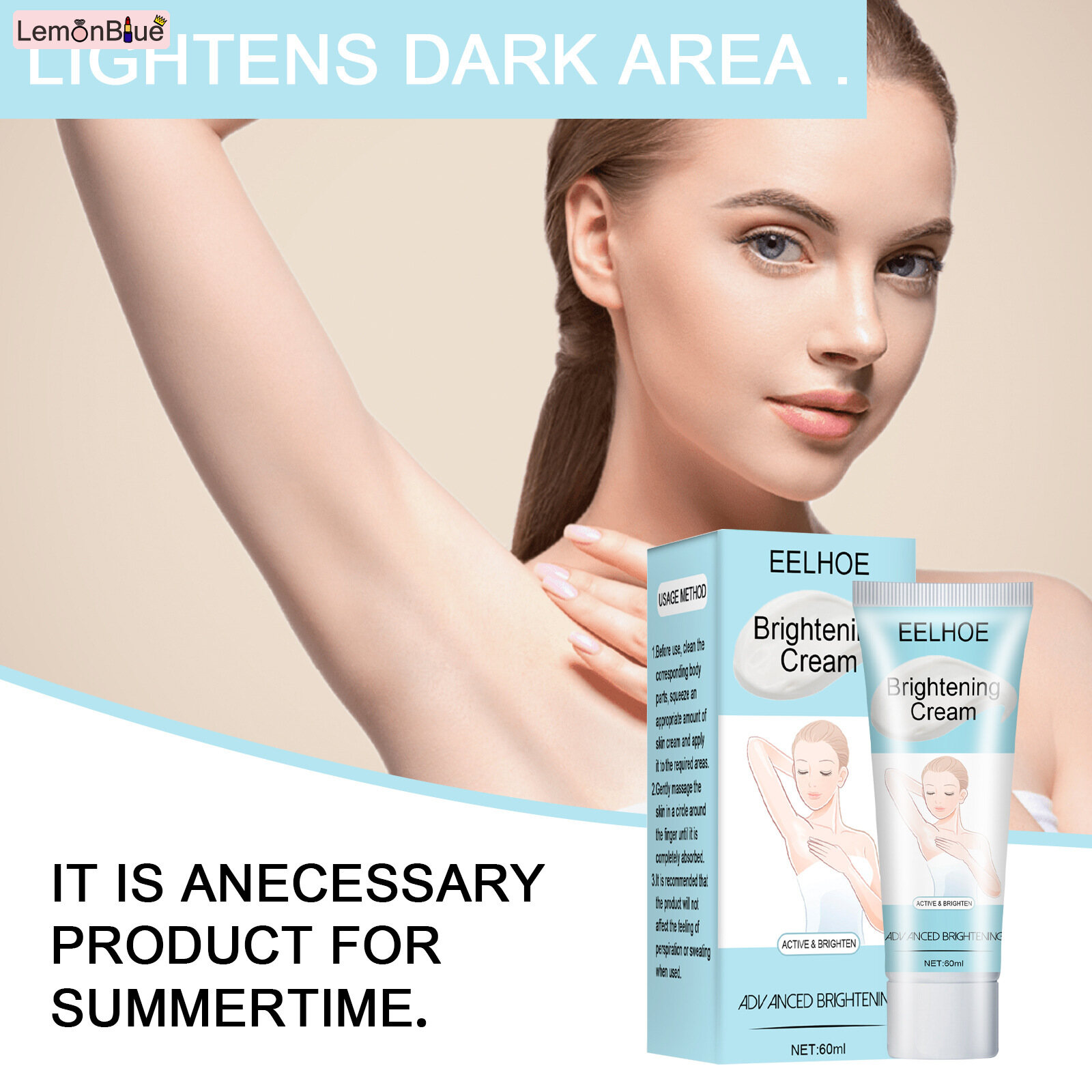 Gambar LemonBlue Underarm Whitening Cream 60ml Private Parts Skin Lightening Cream for Dark Skin for Dark Skin Neck Bikini Area Inner Thigh   Armpit Underarm Whitening Cream 60ml Private Parts Skin Lightening Cream