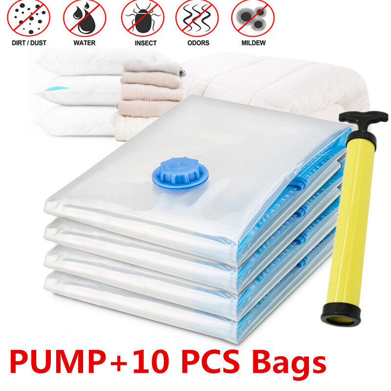 10 Cái Túi Nén Chân Không 70X50CM Với Bơm Trang Chủ Du Lịch Đóng Gói Túi Lưu Trữ (Trong Suốt)