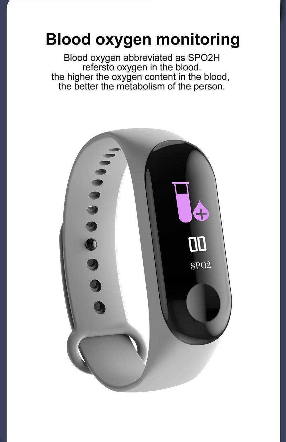 Newest Smart bracelet M3 Sports Blood Pressure Oxygen Heart Rate Monitor Watch Message Caller Smart Band PK For Xiomi mi band 3 (9)