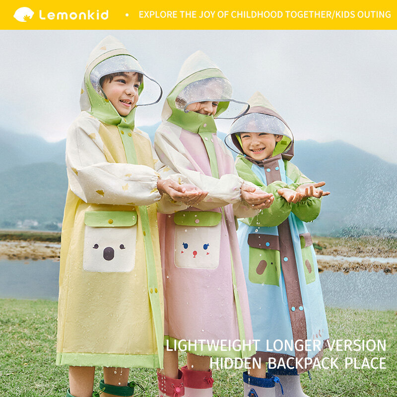  Lemonkid Trẻ Em Áo Mưa Hoạt Hình Đôi Đóng Cửa Đồ Đi Mưa Túi Nơi Poncho Cho bé trai và bé gái Đi Học Lk2251039 