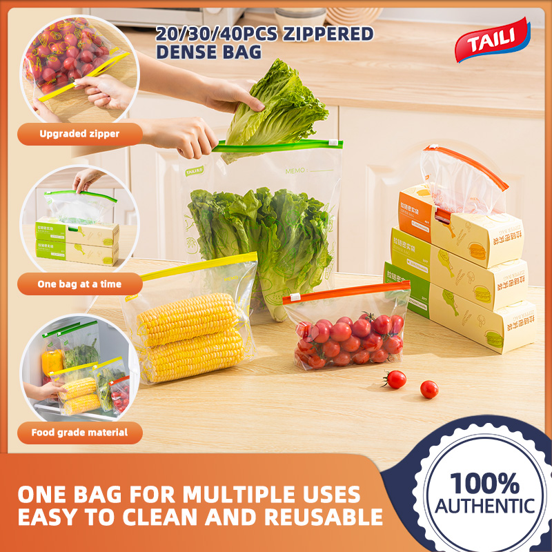 TAILI20/30/40PCS food storage zipper bag can be reused many times food packaging film thickened vegetable and fruit fresh-keeping bag thick and durable transparent bag with good sealing waterproof food fresh-keeping bag can write the shelf life ราคา 69 บาท*ส่งฟรี