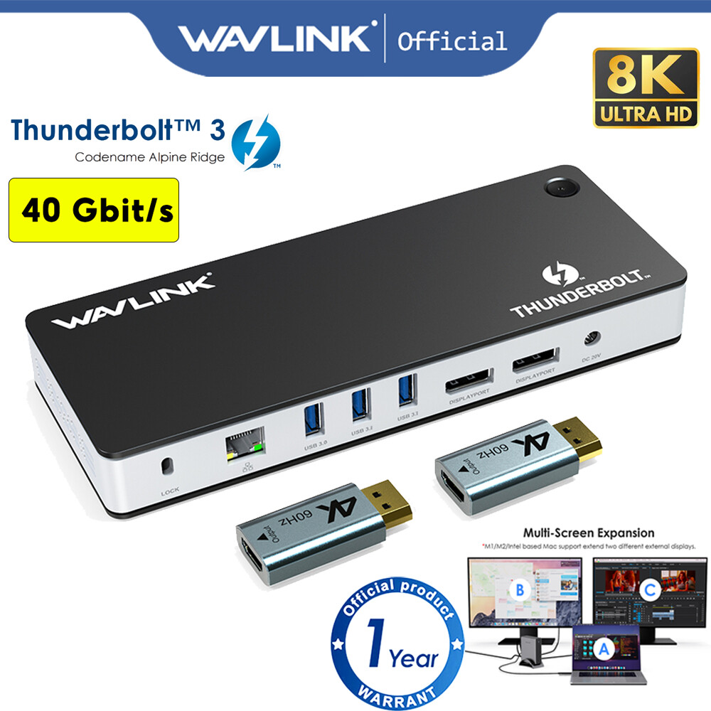 Wavlink 11-in-1 4K hiển thị thời gian kép Thunderbolt 3 trạm nối 8K hiển thị 144Hz USB-C trạm nối vớ