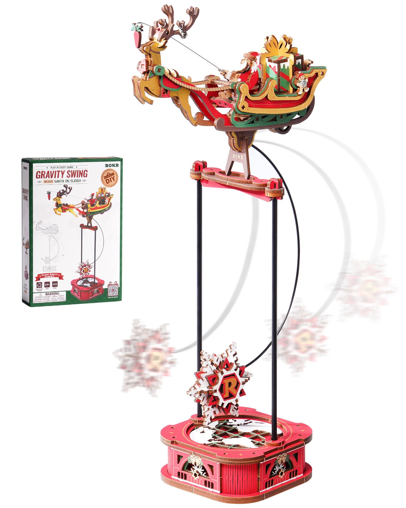 ROBOTIME ROKR Reindeer Swing 3D Wooden Puzzle for Adults - A Relaxing & Creative Wood Craft Model Kit Christmas Display for Home Decor ราคา 665 บาท*ส่งฟรี