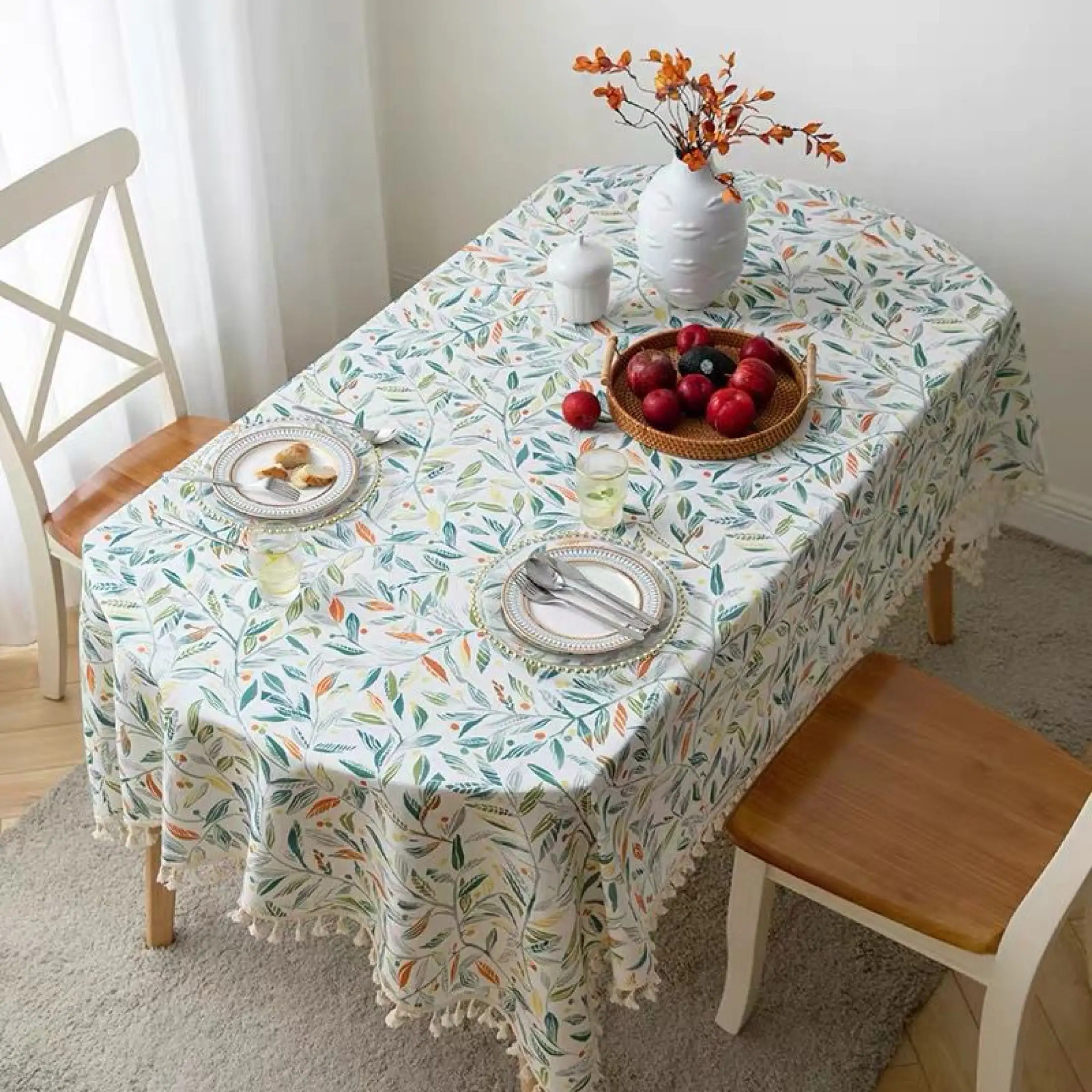 Modern Printed Flowers Oval Dining Tablecloth Cotton Linen Coffee Tea Table Cloth Cover With Lace For Home Outdoor Decoration Lazada Ph