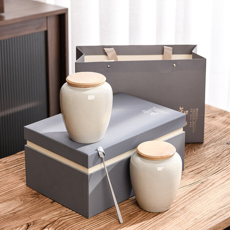 Gambar National Day Gift Tea Cans Double Cans 0.5kg Ceramic Sealed Cans Gift Box