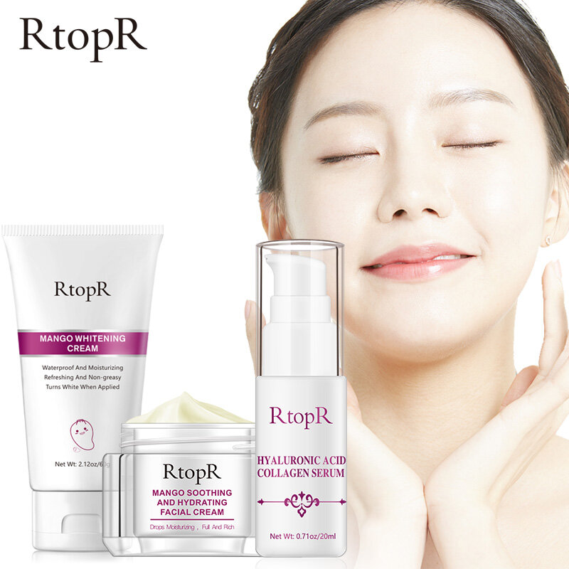 Gambar RtopR Whitening Moisturizing Anti Wrinkle Aging Set Anti Wrinkle Aging Whitening Moisturizing Cream + Collagen Treatment Acne Anti Wrinkle Aging Whitening Essence + Natural Whitening Concealer Moisturizing Moisturizing Cream