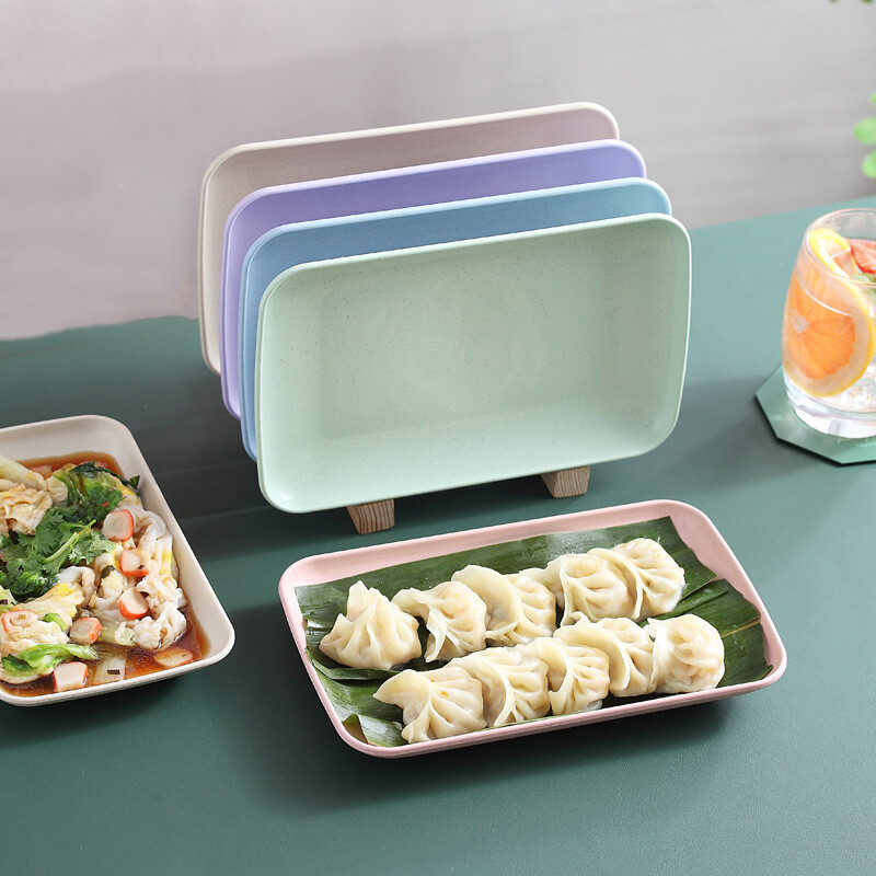 Đĩa hình chữ nhật bằng rơm lúa mì sáng tạo bộ đồ ăn melamine tốt cho sức khỏe dụng cụ nấu ăn nhà bếp đĩa mì ống sushi tráng miệng đĩa