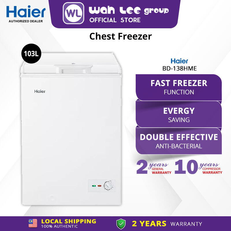 Haier 103L 6-in-1 Convertible Chest Freezer / Anti-Bacterial / Fast Freeze - 4 Stars BD-138HME WAH LEE STORE Harga  599 Ringgit*Penghantaran Percuma