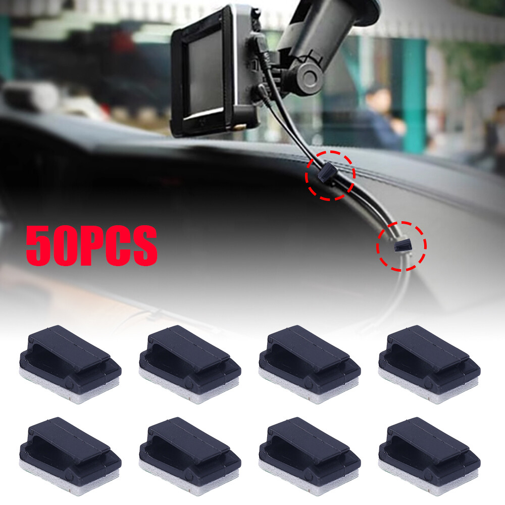 50 cái tự dính Giá đỡ cố định điện thoại xe ô tô dây đèn Cáp dữ liệu trang trí dây tổ chức sửa chữa dây quản lý dây kẹp