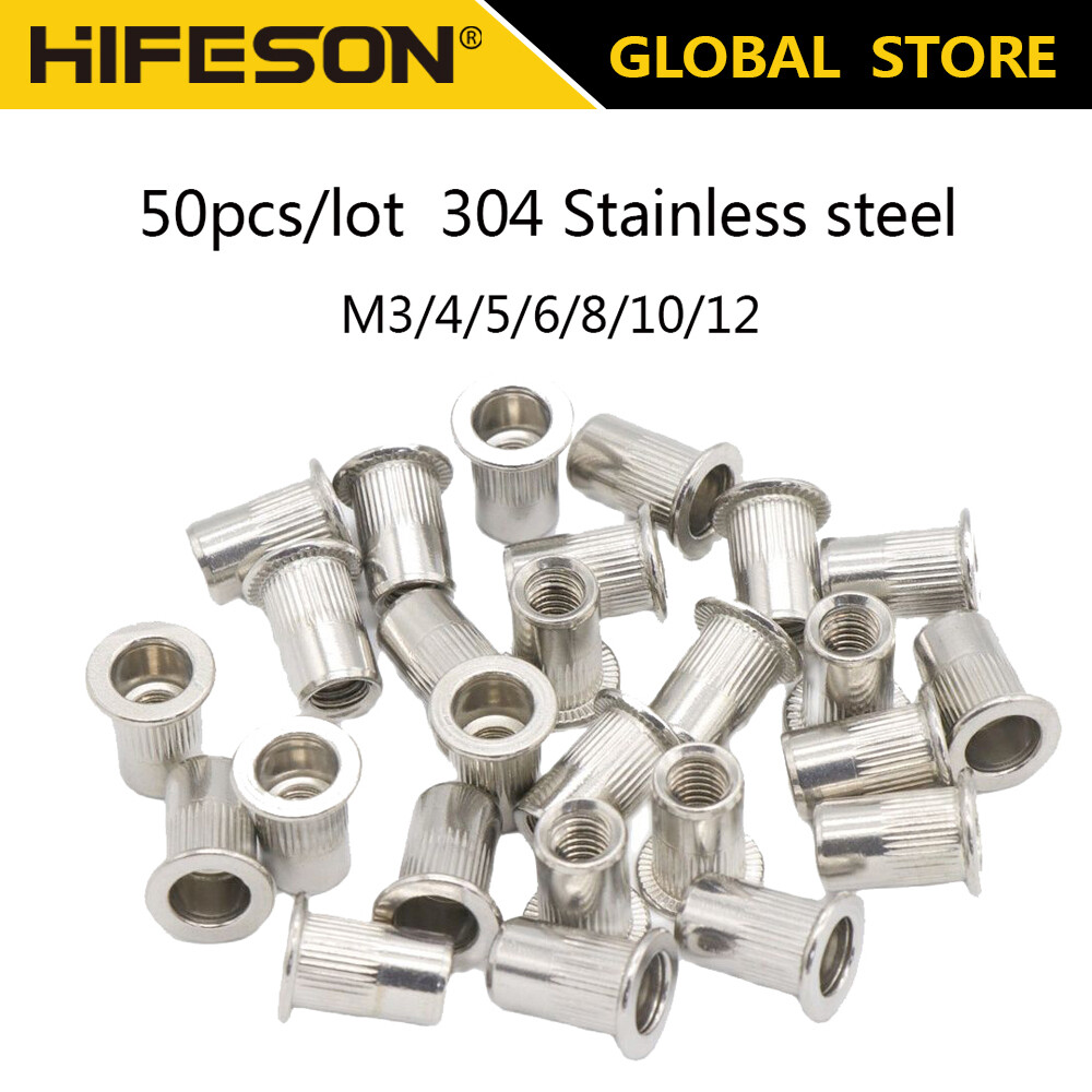 50 đai ốc đinh tán bằng thép không gỉ cái/lốc đầu dẹt đai ốc có ren nắp đậy cho đinh tán dụng cụ đai ốc đinh tán đinh tán đinh tán đầu phẳng rivnut chống gỉ đầu đinh tán có ren chèn đinh vít nắp đinh vít đồ dùng dự án cố định trang trí tự làm