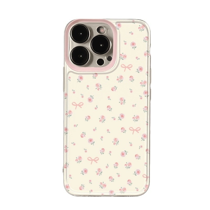 Shockproof Phone Case For Iphone 16 Pro Pink Floral Transparent_voghion.com
