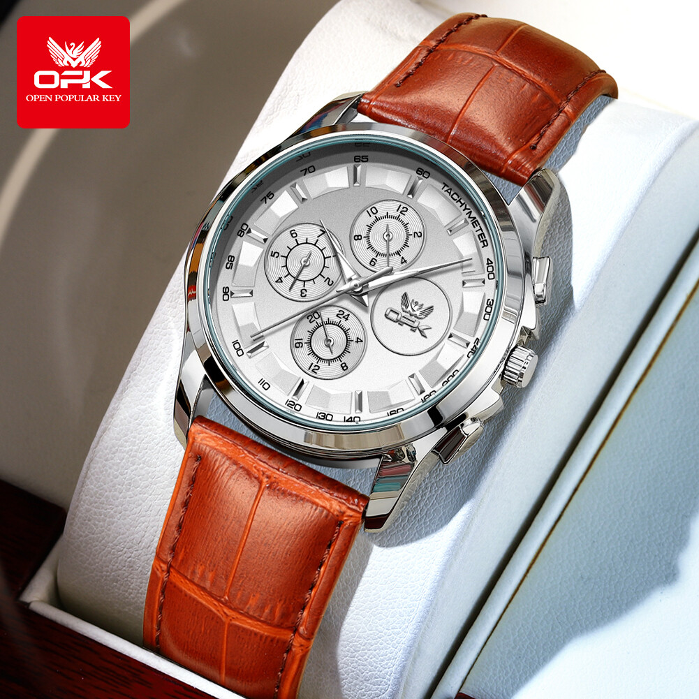 OPK Original Waterproof Watch For Men Luxury Fashion Casual Leather Strap Luminous Quartz With Box Men's Watch With Free Box ราคา 310 บาท*ส่งฟรี