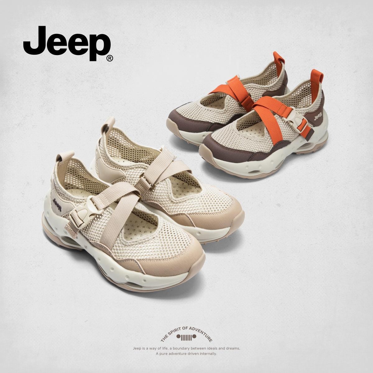 รองเท้าแมรี่เจน รองเท้าแฟชั่นสไตล์เกาหลีหัวมนน่ารัก JEEP SPIRIT 1941 ESTD Jeep ตาข่ายระบายอากาศกีฬารองเท้าแมรี่เจนของผู้หญิงปี 2025 ใหม่ฤดูร้อนรองเท้าแตะ soled หนาผู้หญิงรองเท้าลำลองเดิน